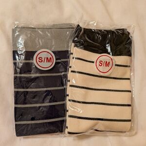 Compression Socks Set - Black and Cream w Stripes